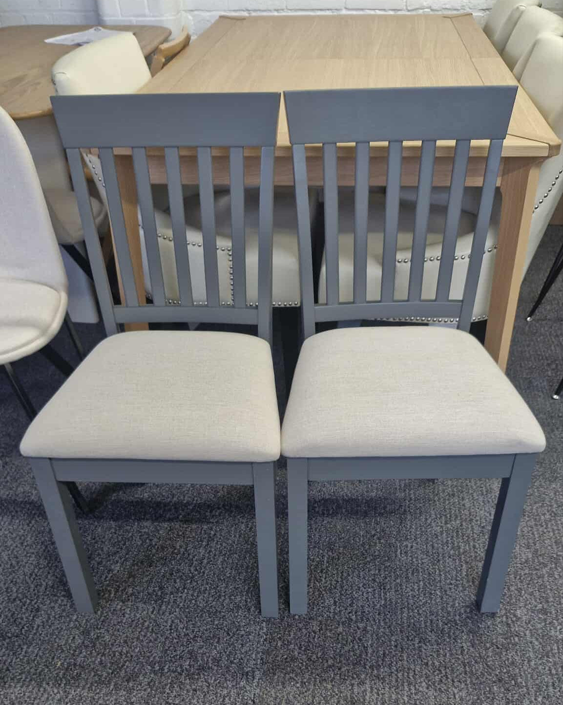 Slatted Dining Chair with Padded Seat, Set of 2, Grey