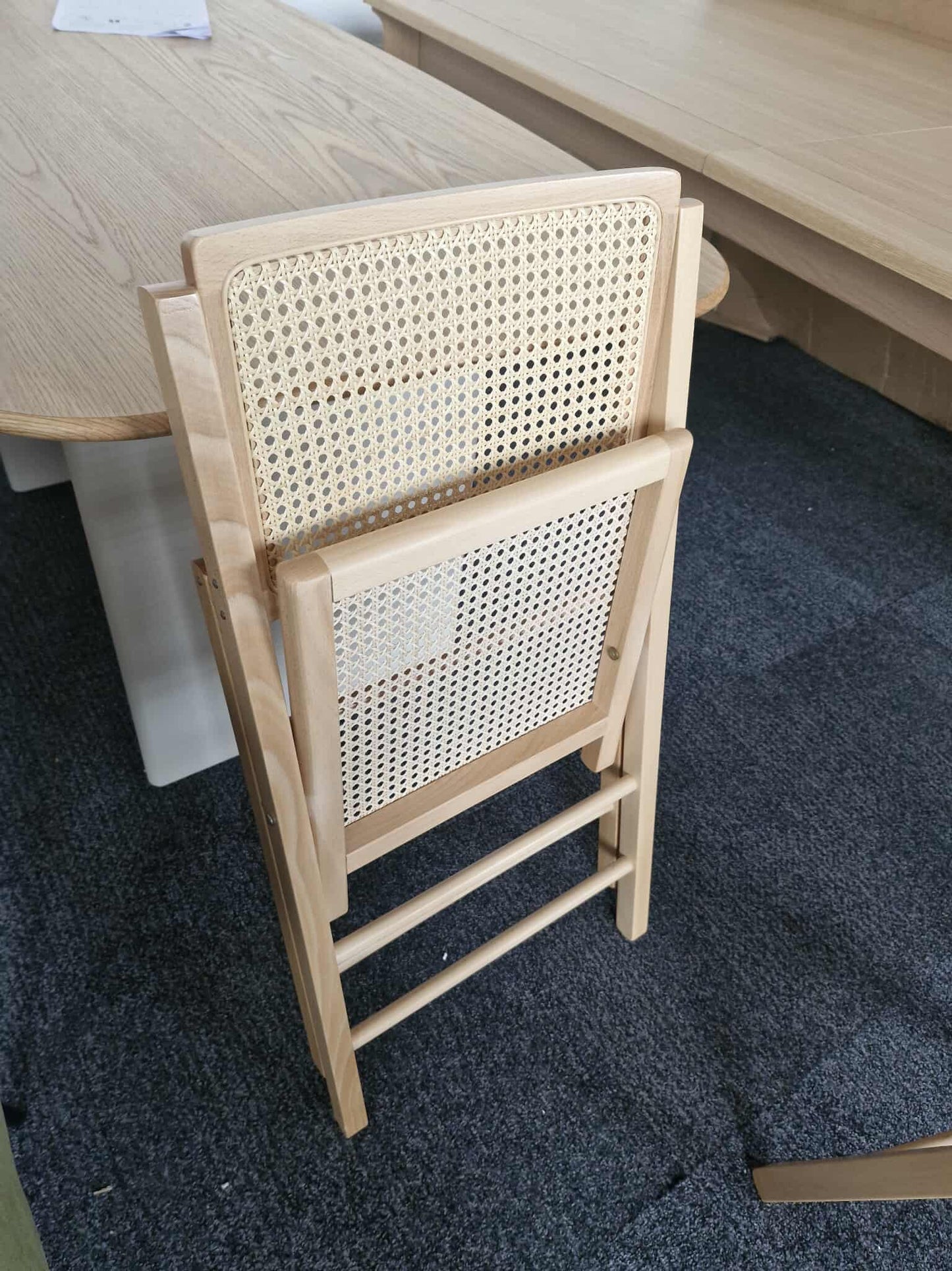 Wood and Rattan / Cane Folding Dining Chairs / Set of 2