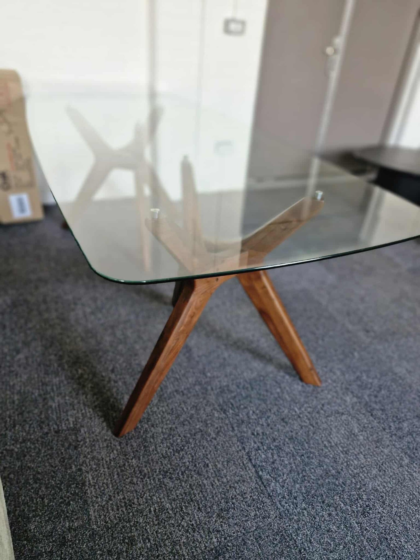 Large Glass and Walnut Rectangular Table
