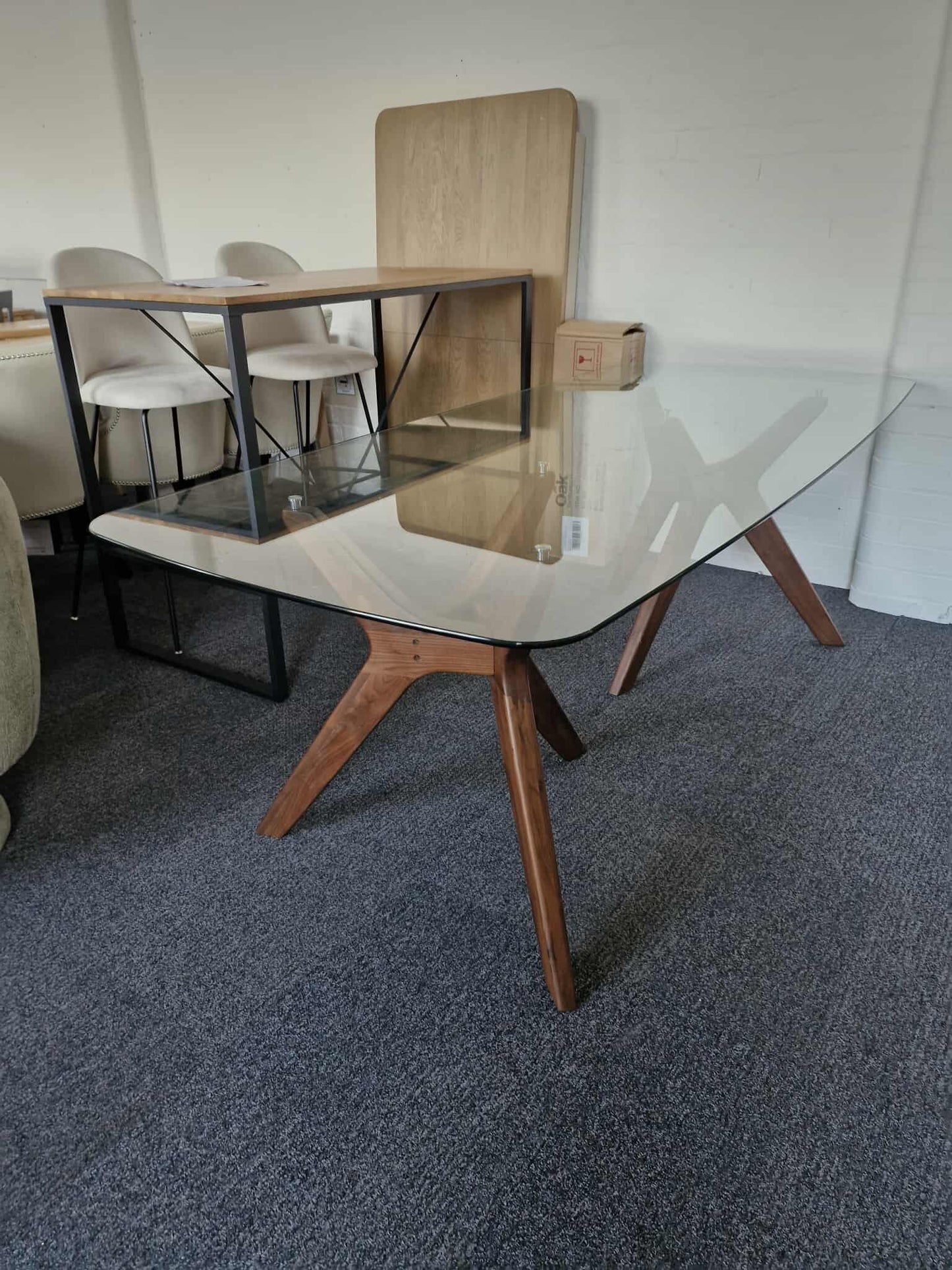 Large Glass and Walnut Rectangular Table