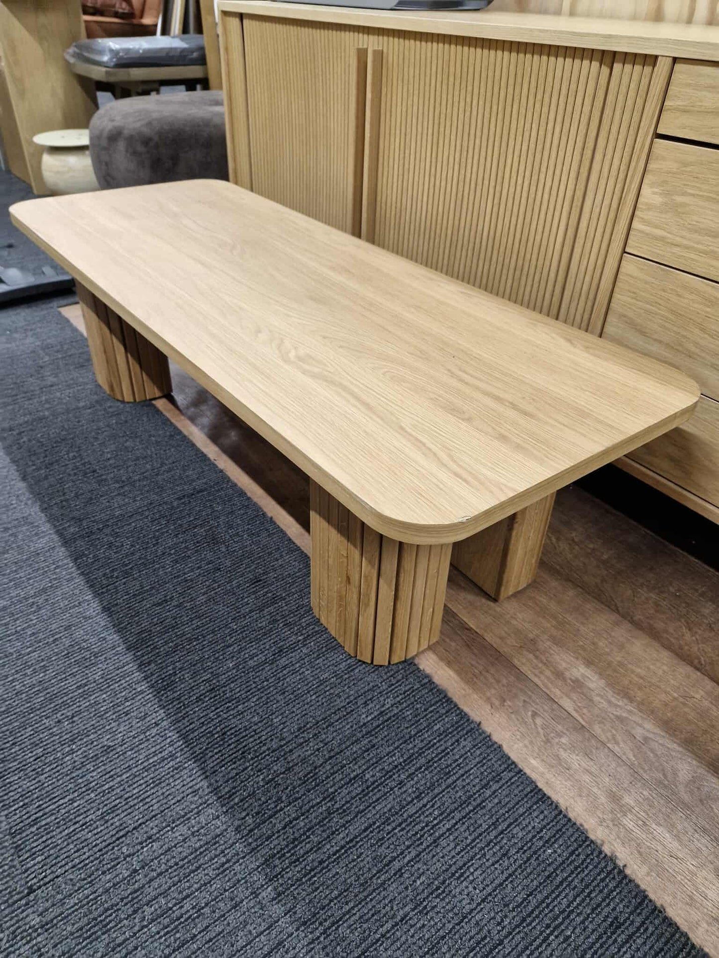 Large Oak Coffee Table with Slatted Legs