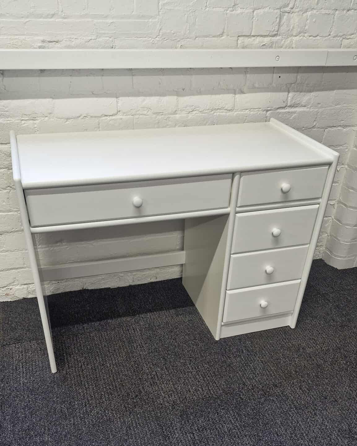 White Solid Wood Large Desk with Storage Drawers