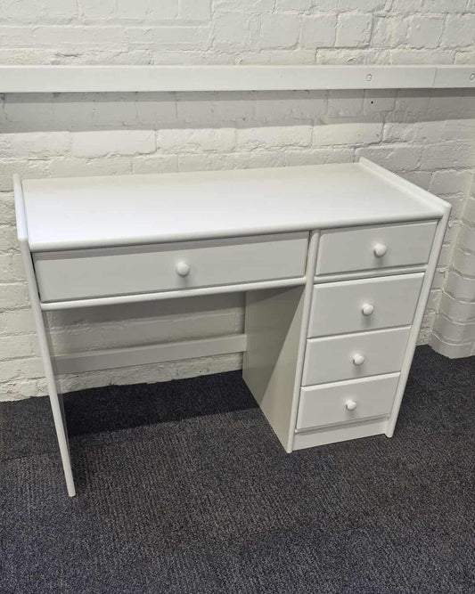 White Solid Wood Large Desk with Storage Drawers