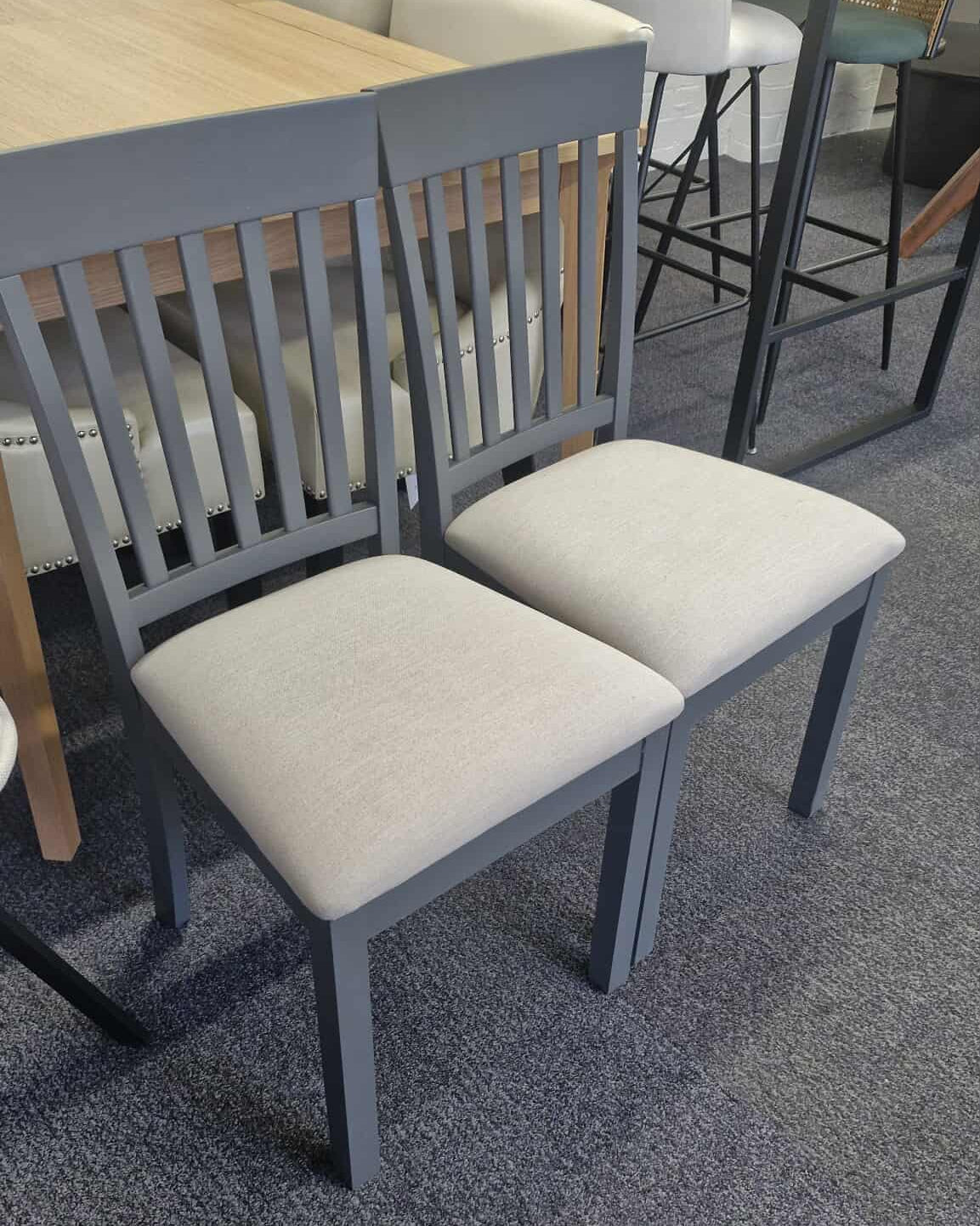 Slatted Dining Chair with Padded Seat, Set of 2, Grey