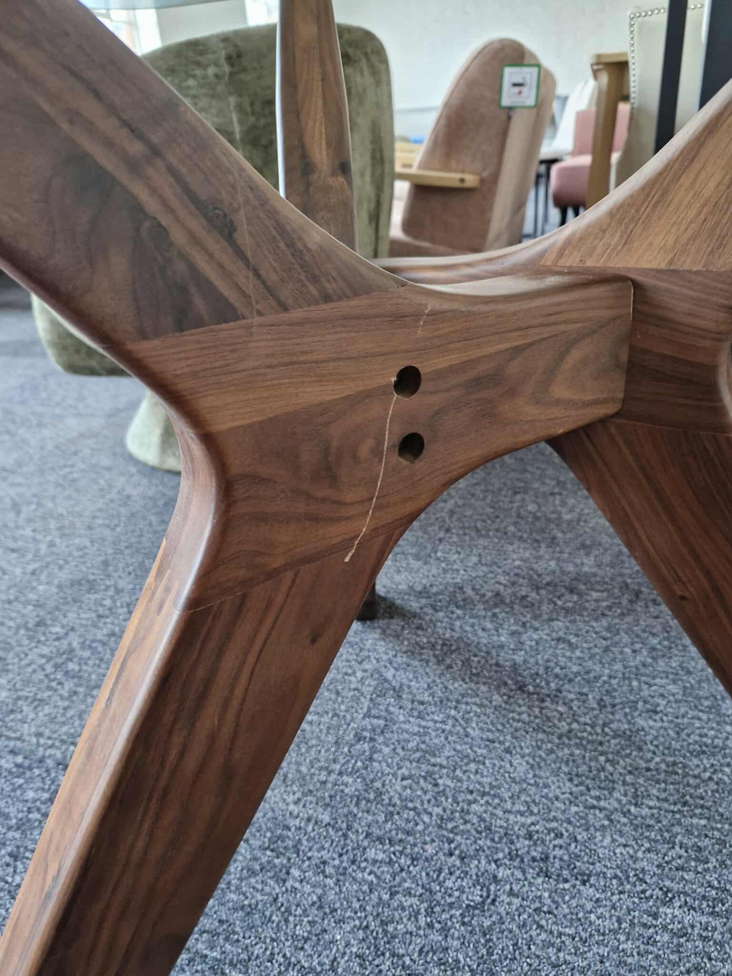 Large Glass and Walnut Rectangular Table