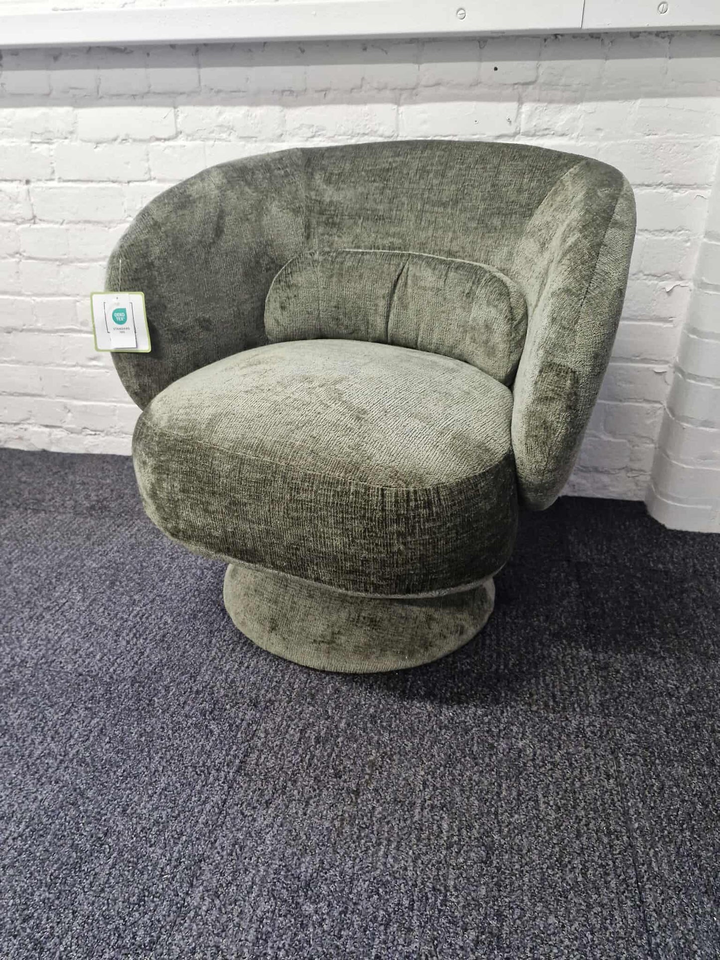 Olive Green Swivel Armchair  / Chenille  Fabric