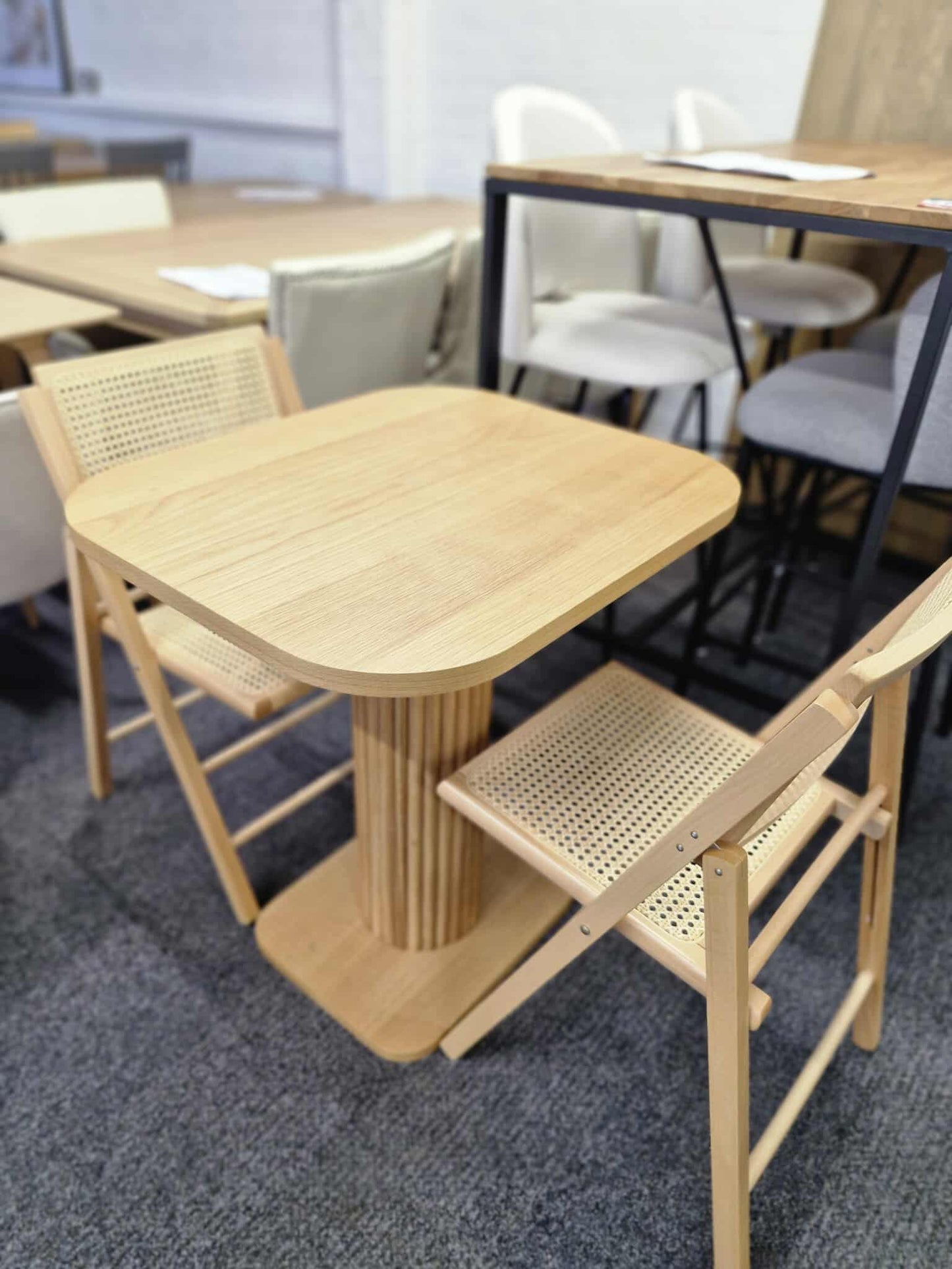 Oak Bistro / Small Dining Table / Ribbed Slatted Base