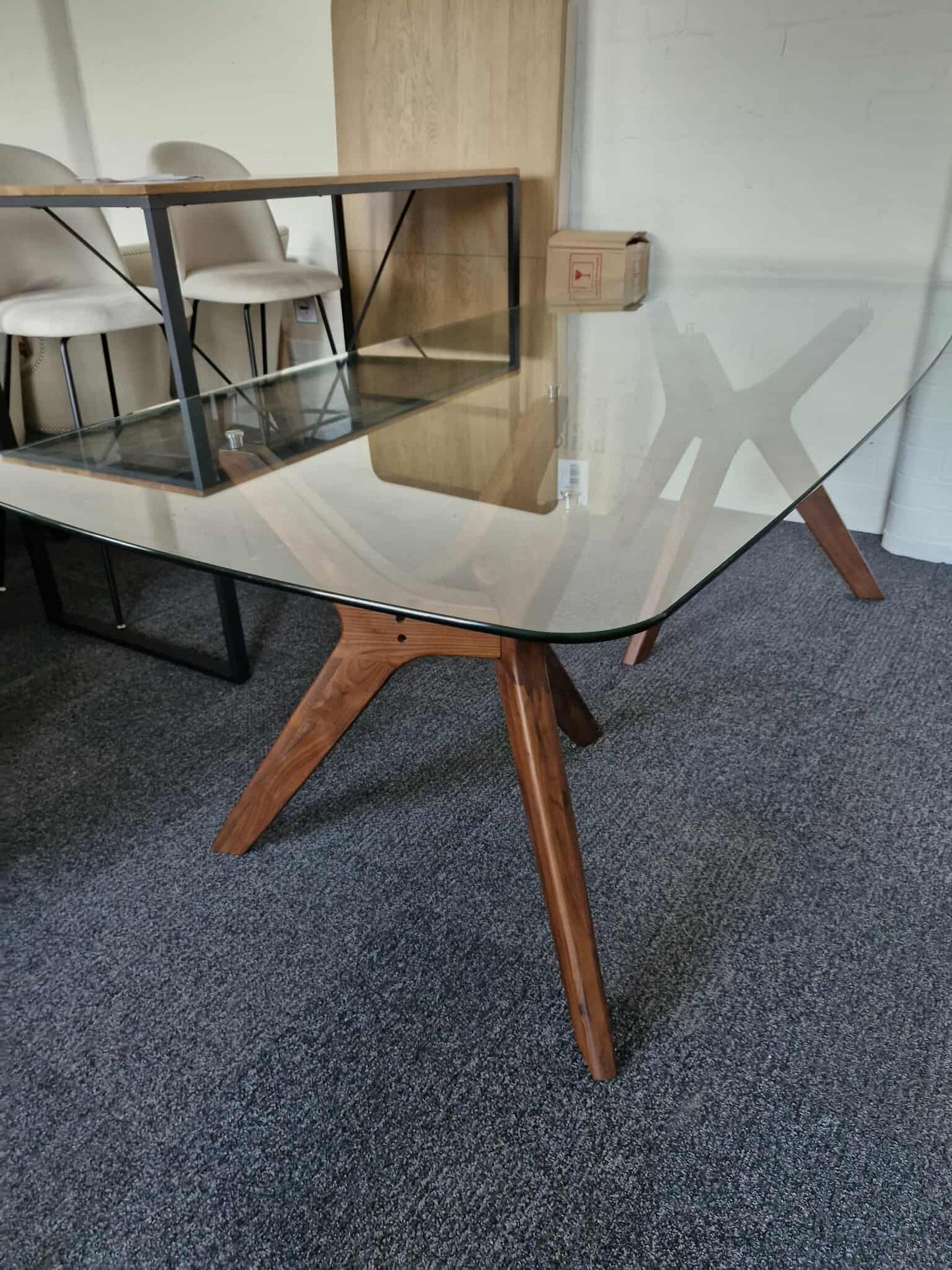 Large Glass and Walnut Rectangular Table