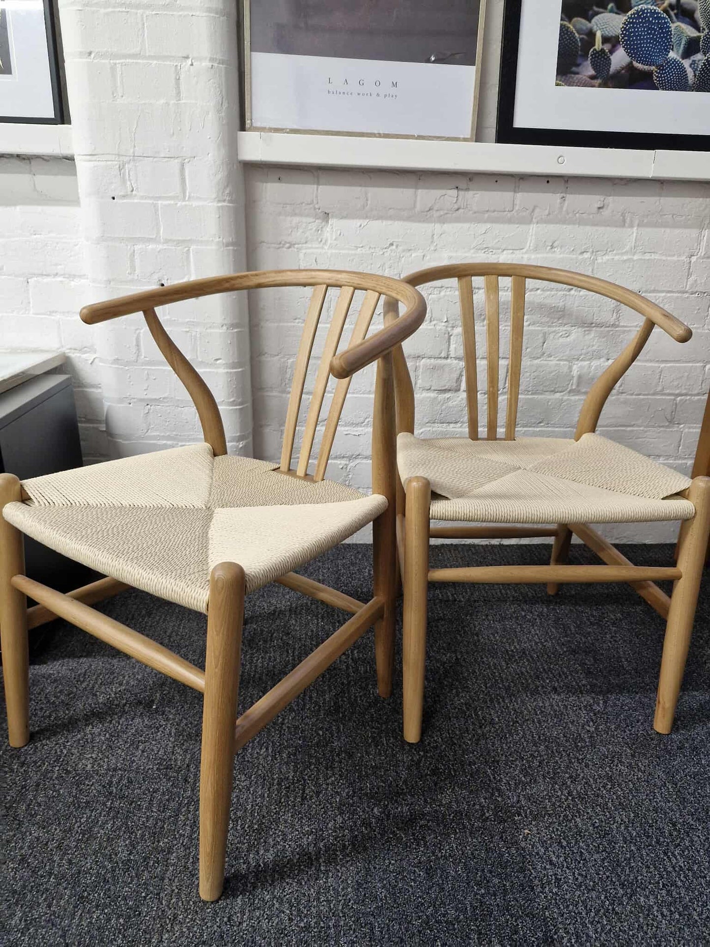 Set of 2 Whitney Natural Elm Wishbone Back Dining Chairs with Woven Seat
