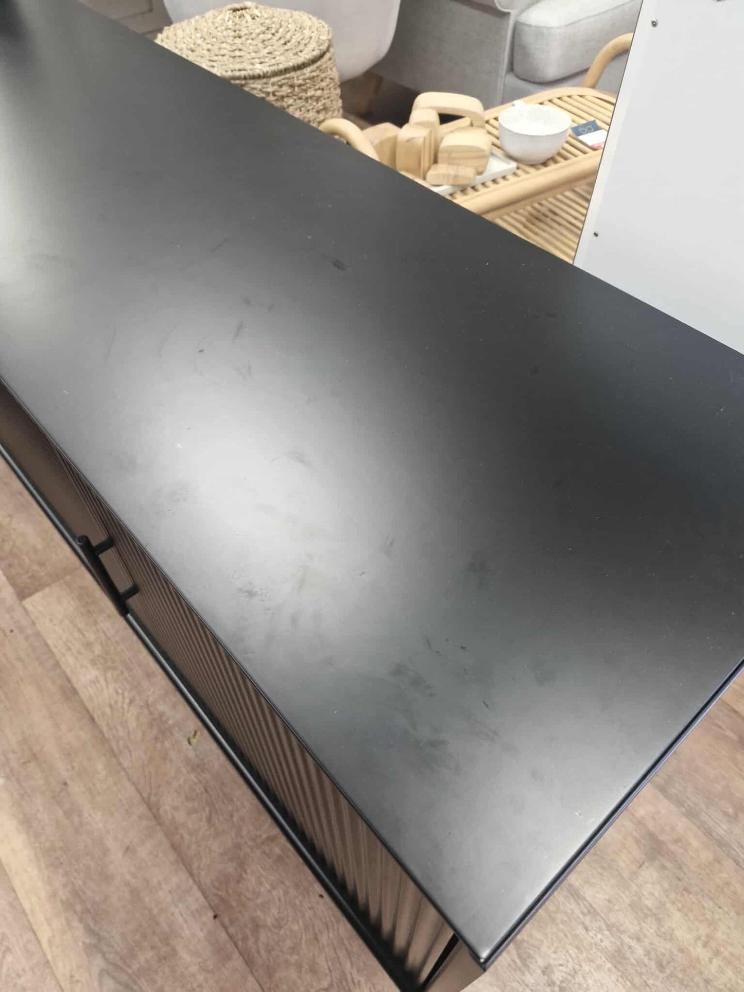 Black Large Sideboard with Fluted / Ribbed / Ridge doors