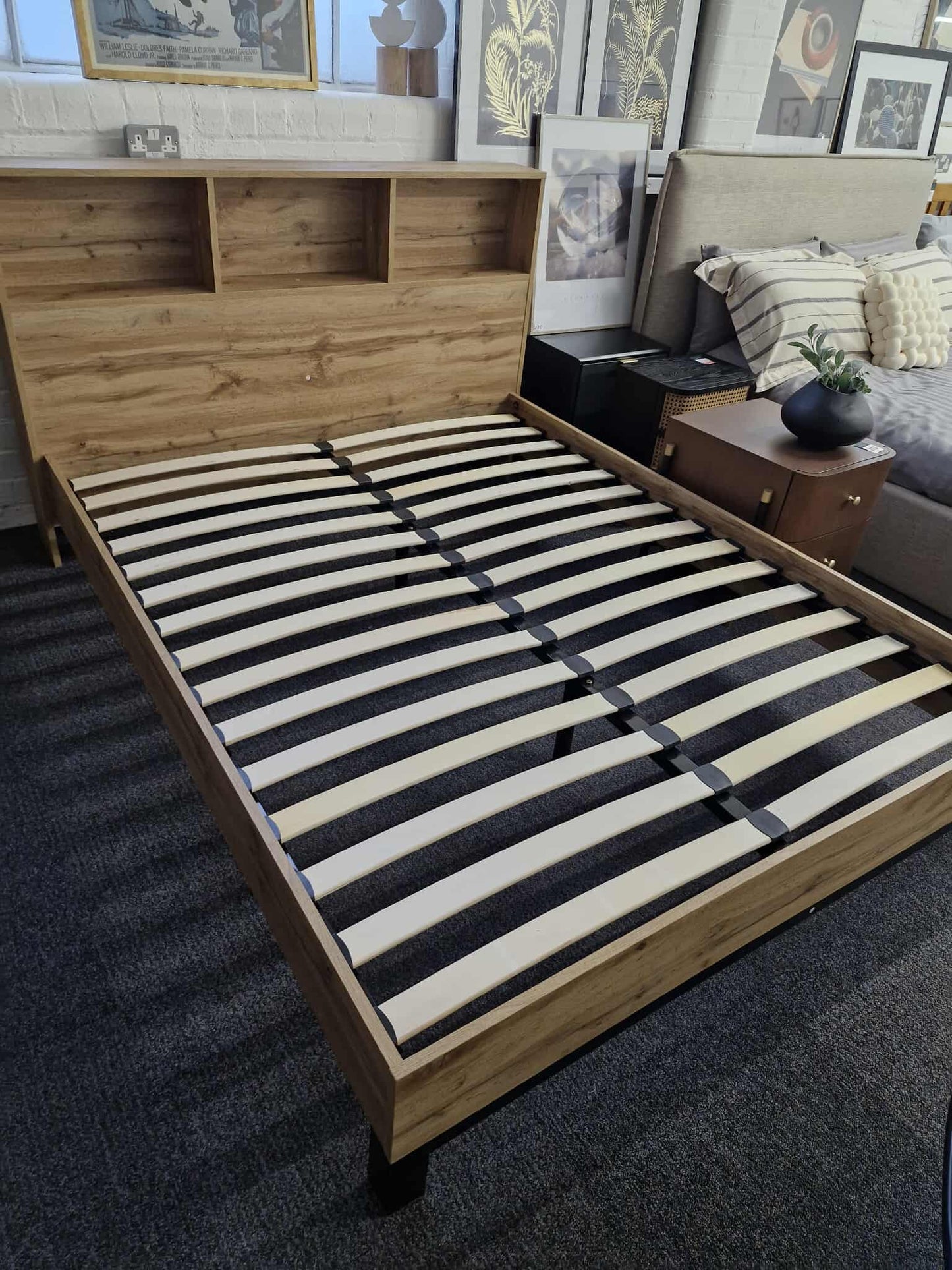 Oak Bookcase Headboard King Size Bed