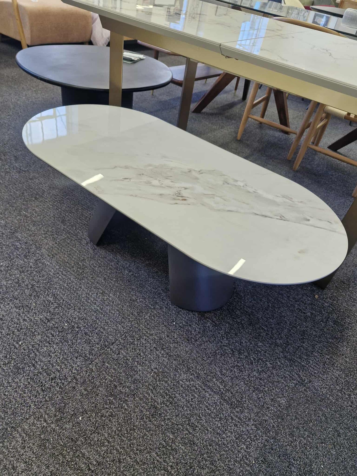 Ceramic Marble and Grey Oval Coffee Table