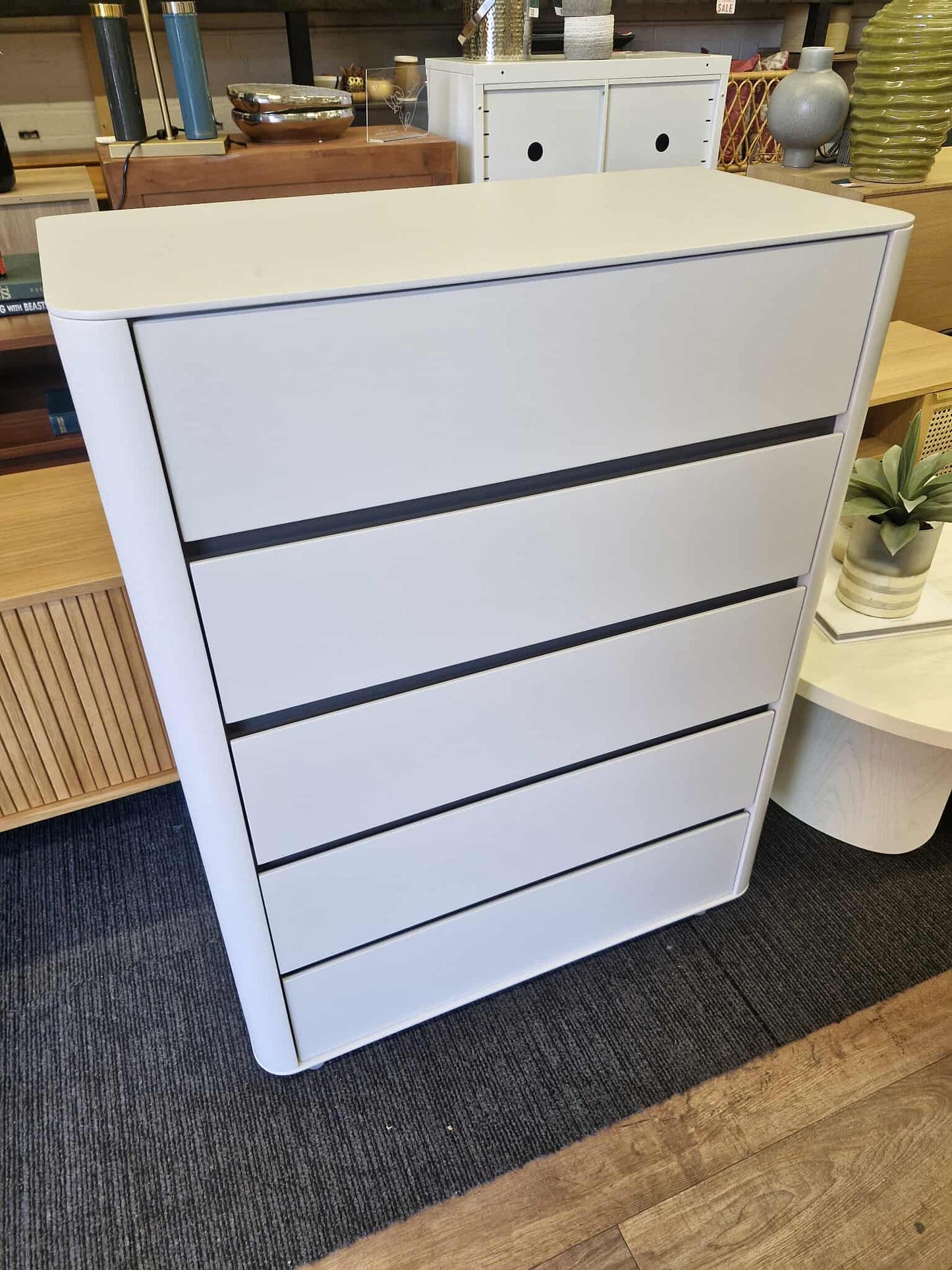 Matt Light Grey Tall Chest of Drawers