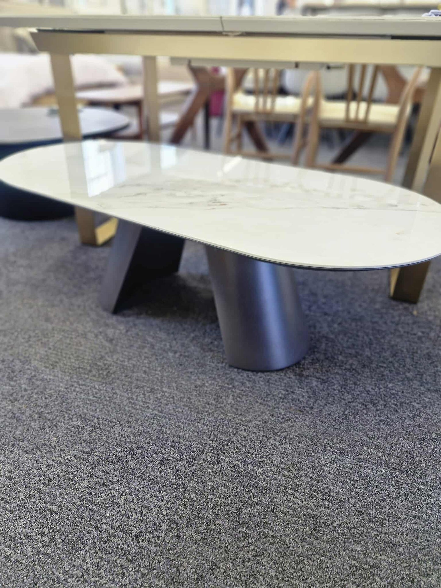 Ceramic Marble and Grey Oval Coffee Table