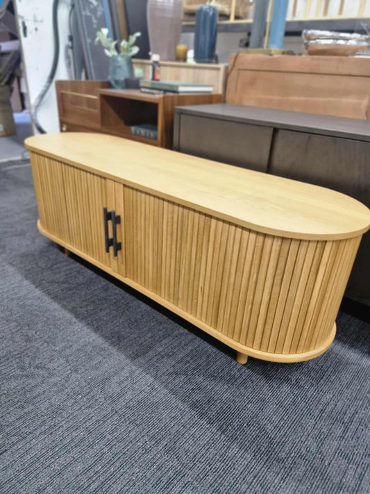 Oak Sliding Slatted Door Tv Unit Stand
