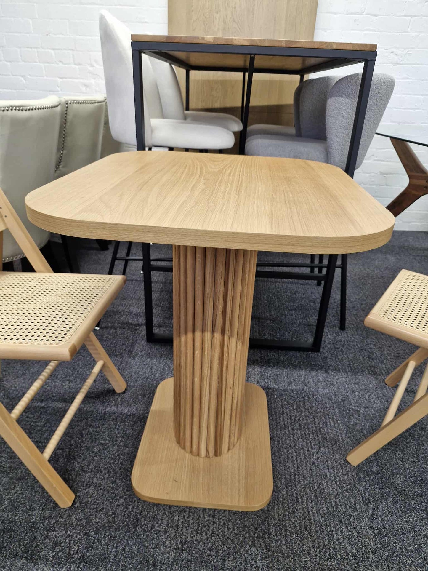 Oak Bistro / Small Dining Table / Ribbed Slatted Base