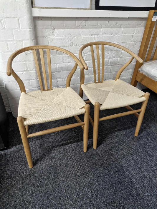 Set of 2 Whitney Natural Elm Wishbone Back Dining Chairs with Woven Seat