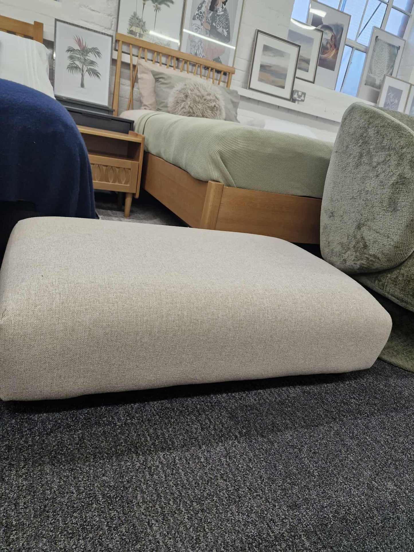 Low Beige/Natural Linen Effec Footstool Ottoman