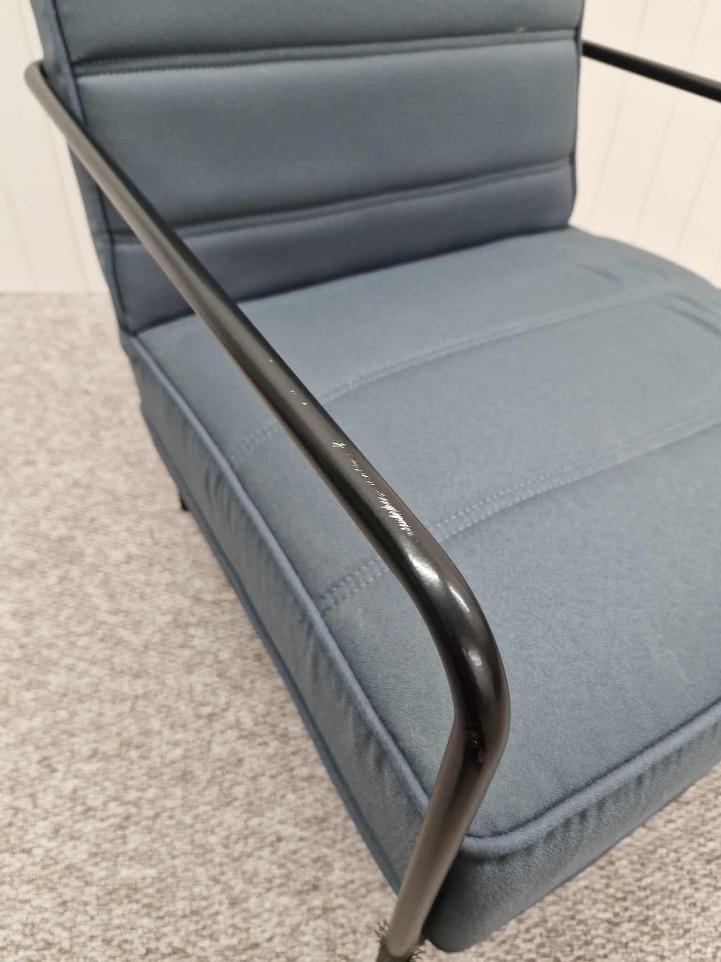 Grey Blue Armchair with Black Metal Frame