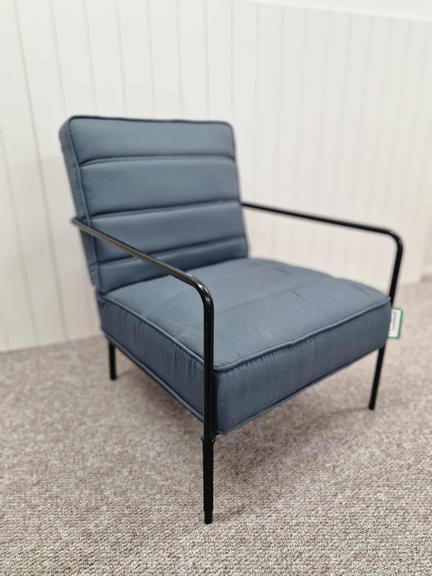 Grey Blue Armchair with Black Metal Frame