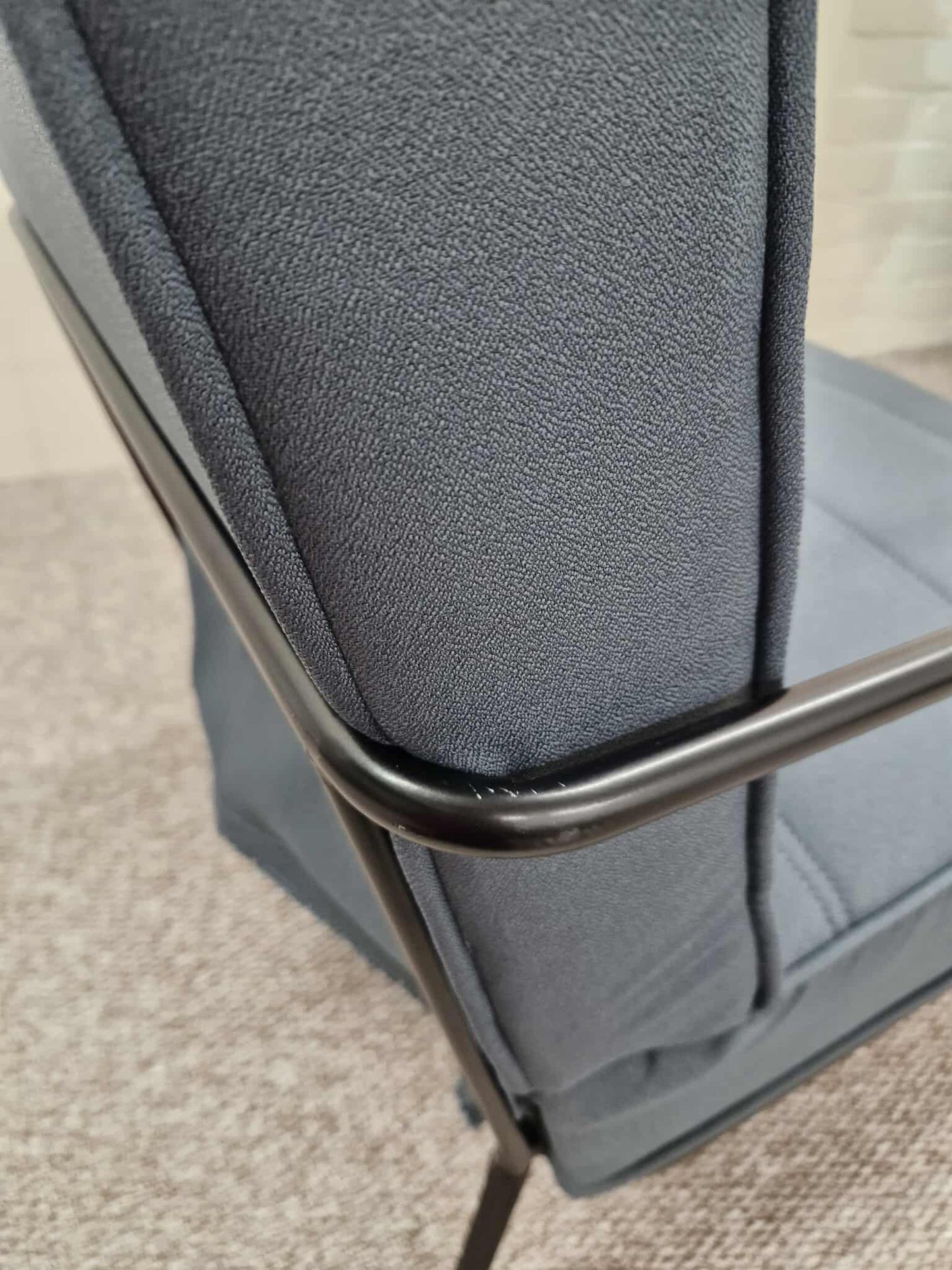 Grey Blue Armchair with Black Metal Frame