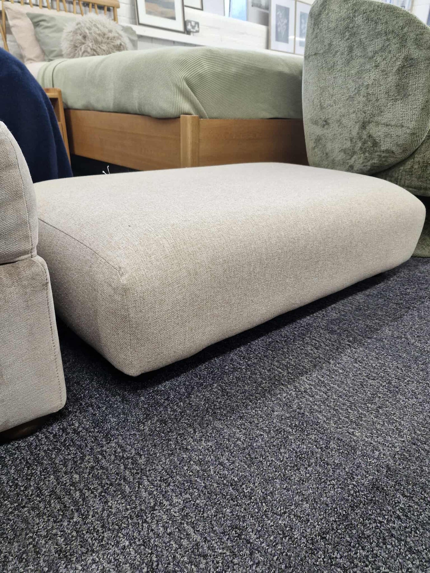 Low Beige/Natural Linen Effec Footstool Ottoman