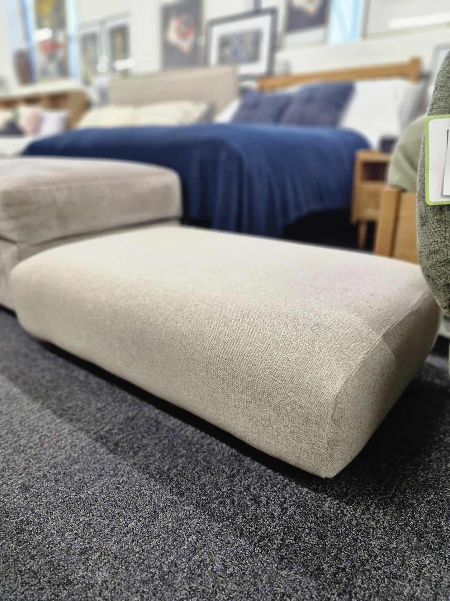 Low Beige/Natural Linen Effec Footstool Ottoman