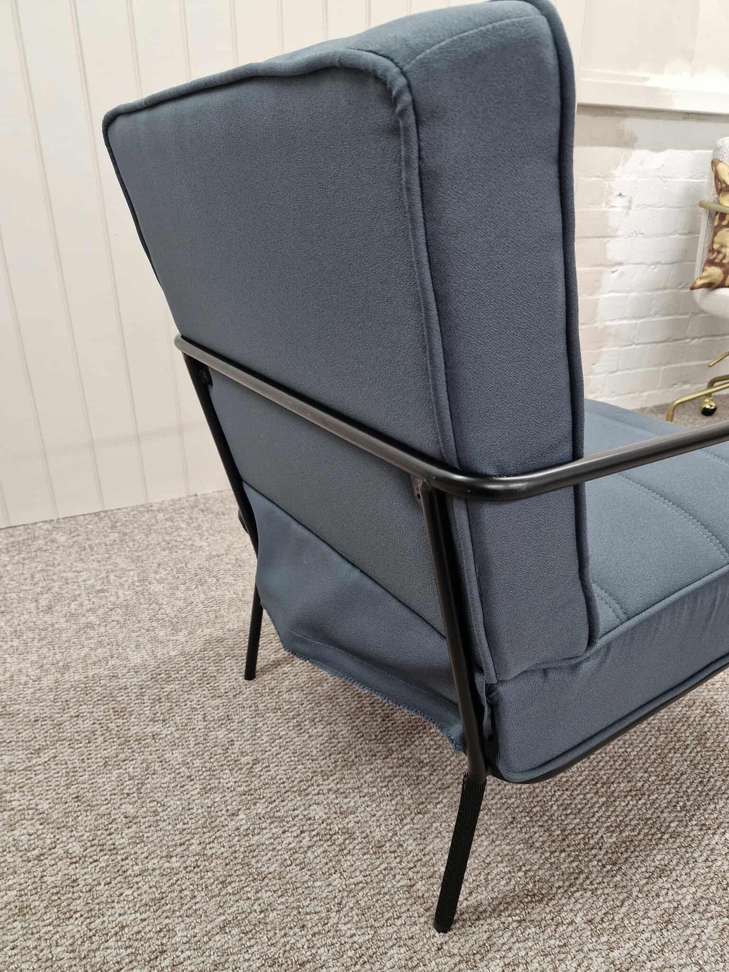 Grey Blue Armchair with Black Metal Frame