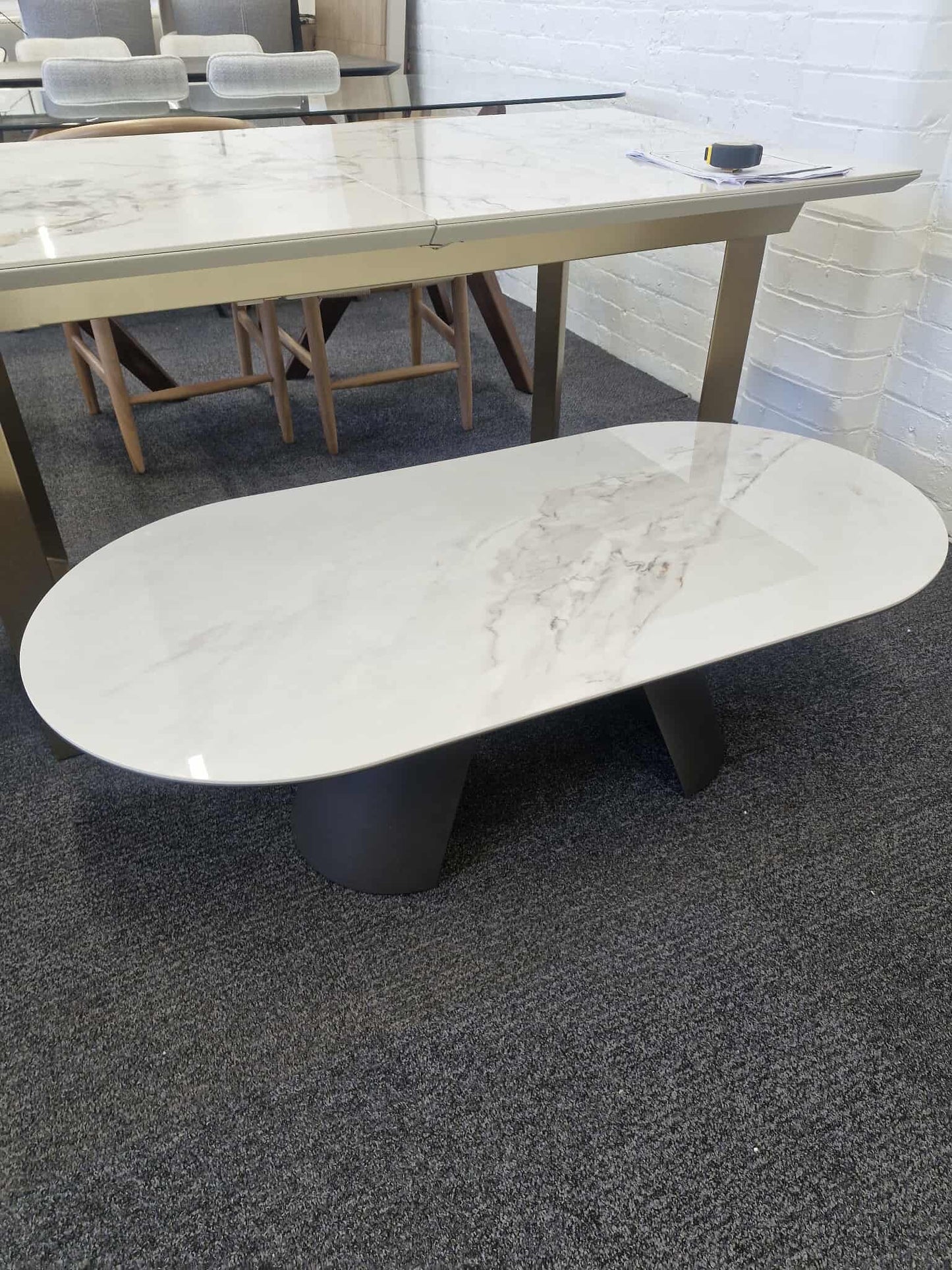Ceramic Marble and Grey Oval Coffee Table
