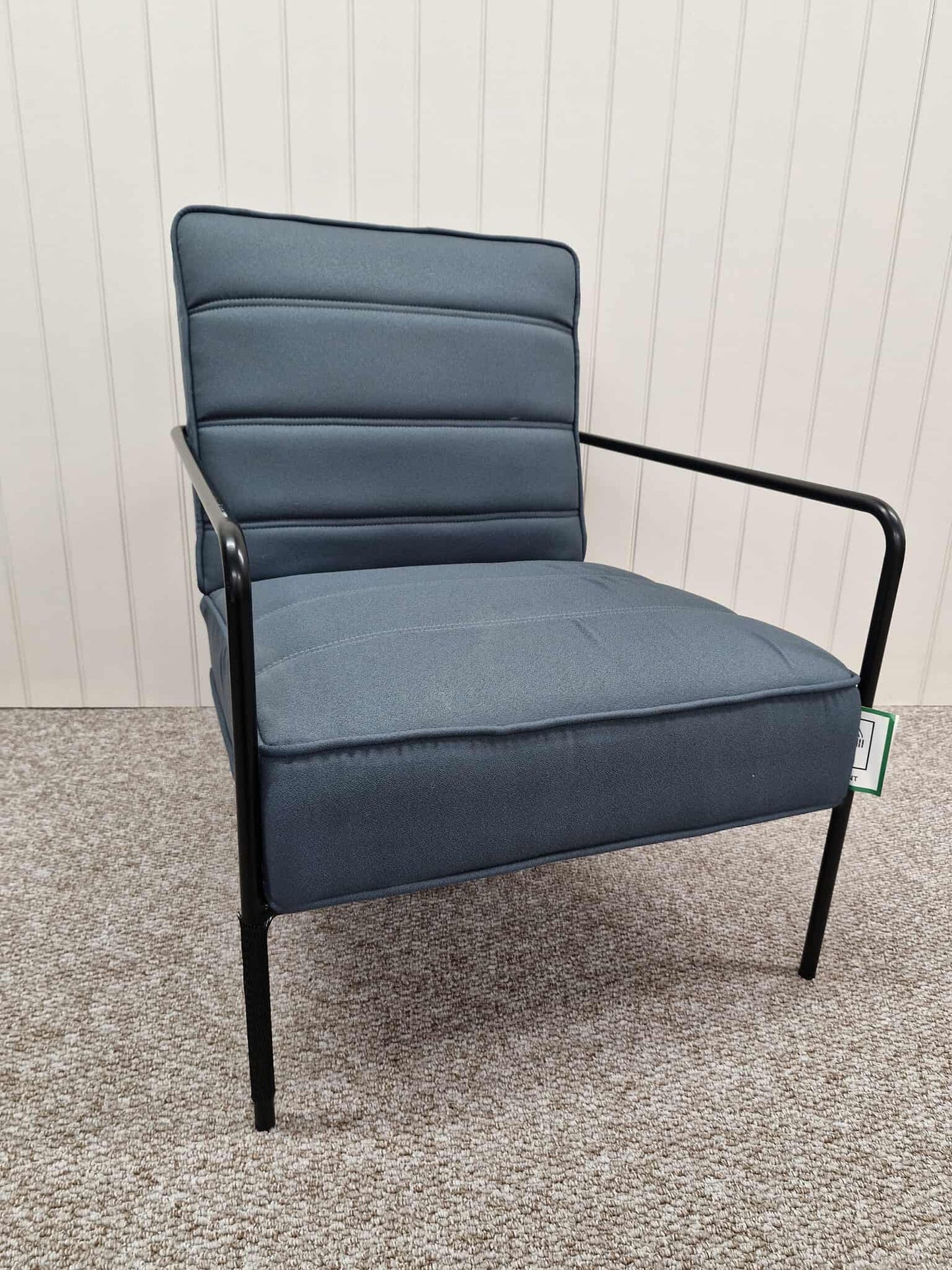 Grey Blue Armchair with Black Metal Frame