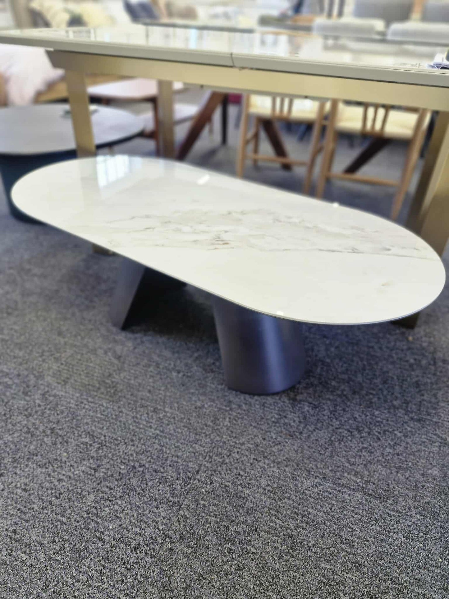 Ceramic Marble and Grey Oval Coffee Table