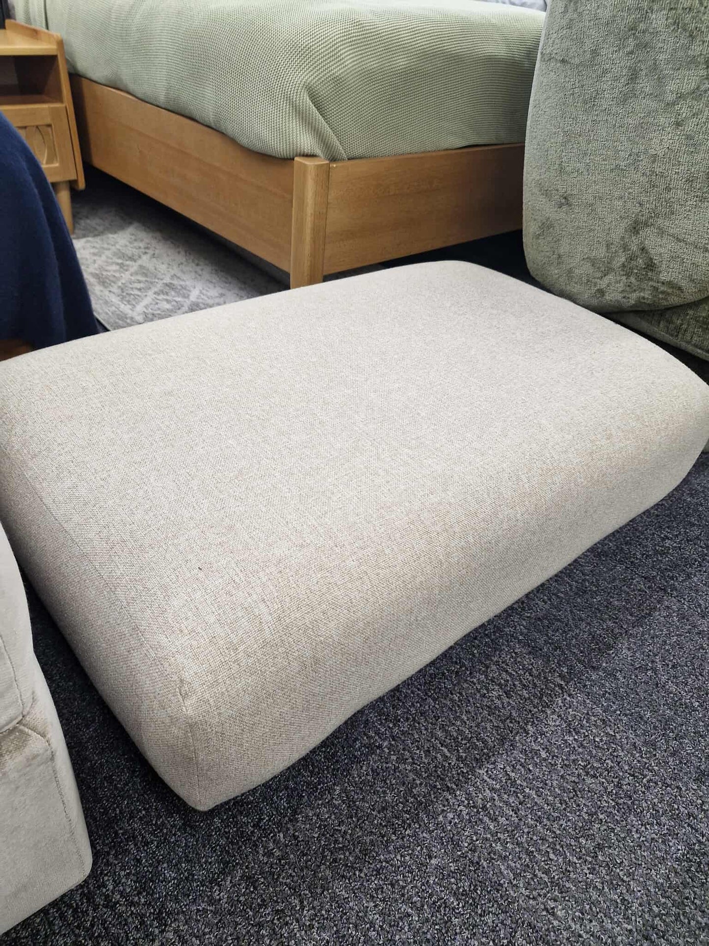 Low Beige/Natural Linen Effec Footstool Ottoman