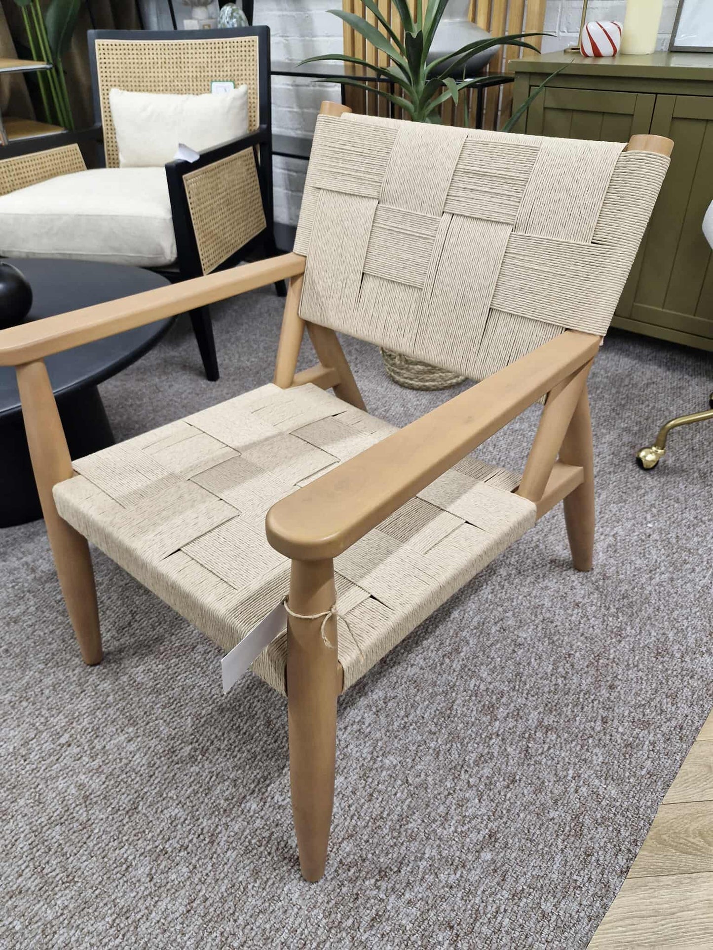 Solid wood and  Woven Accent Chair