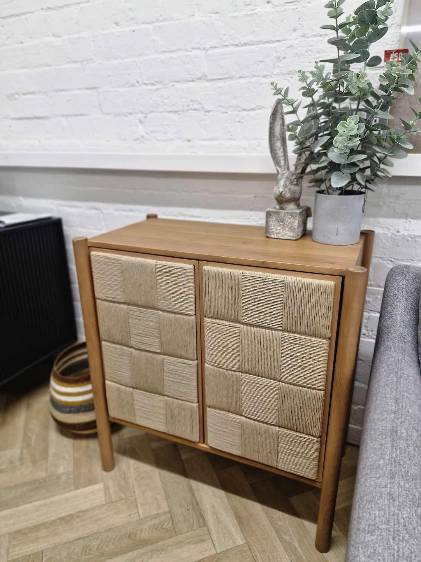 Solid Acacia Wood and Rope Small Cabinet / Sideboard