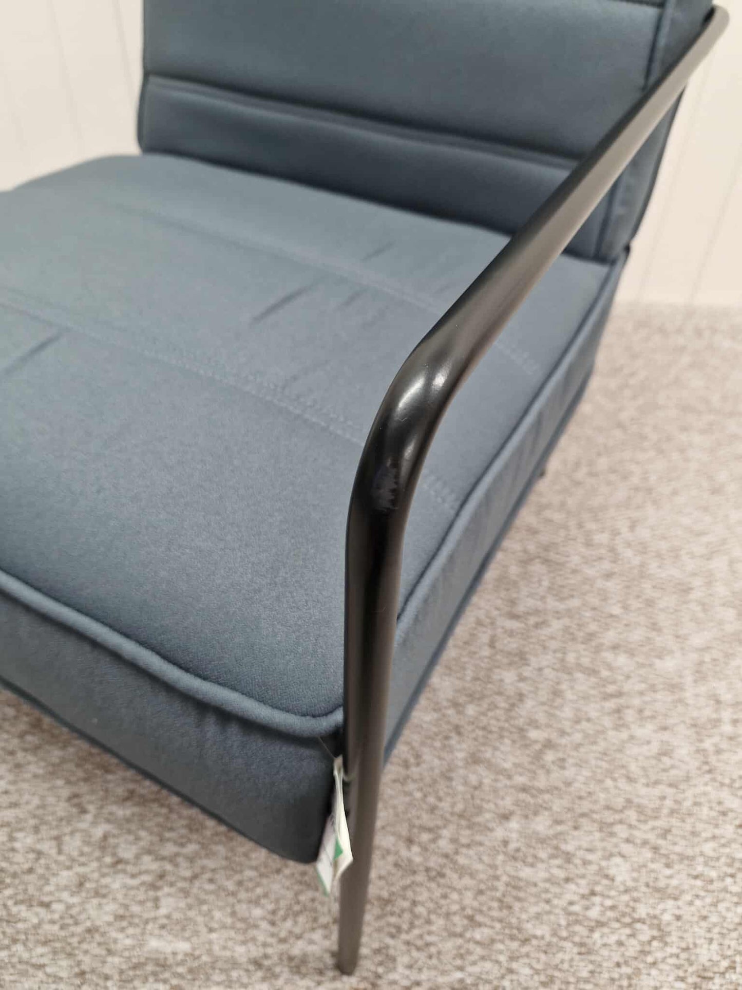 Grey Blue Armchair with Black Metal Frame