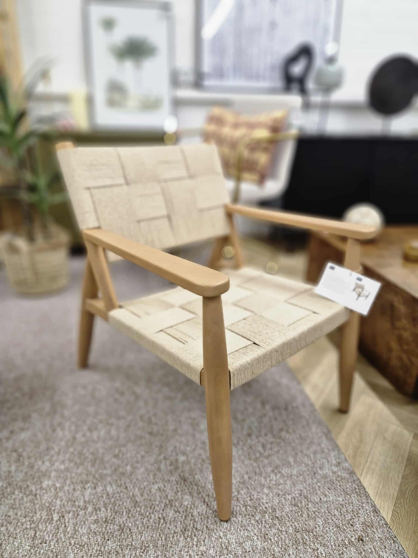Solid wood and  Woven Accent Chair