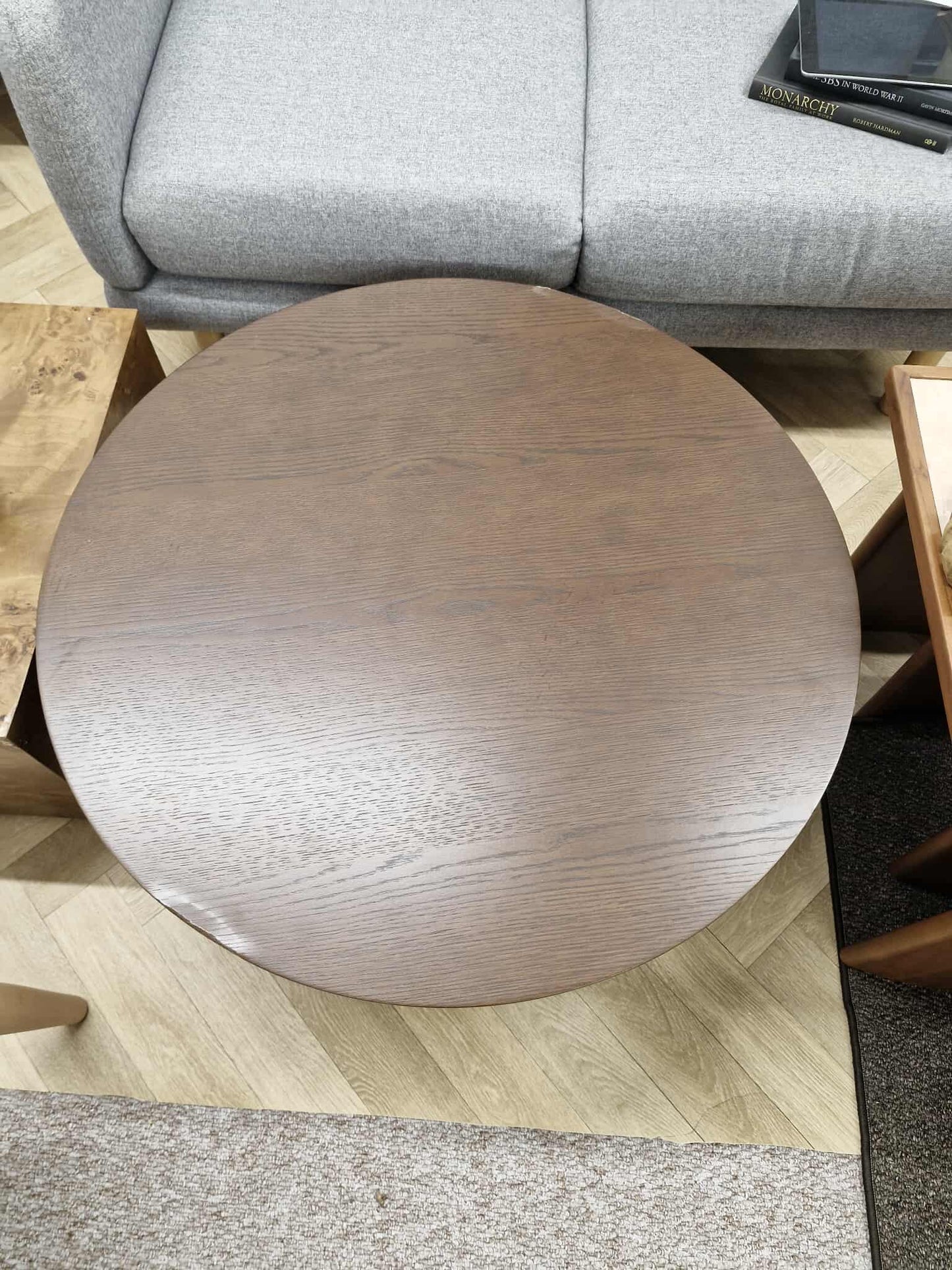 Dark wood Round Coffee Table with slatted base