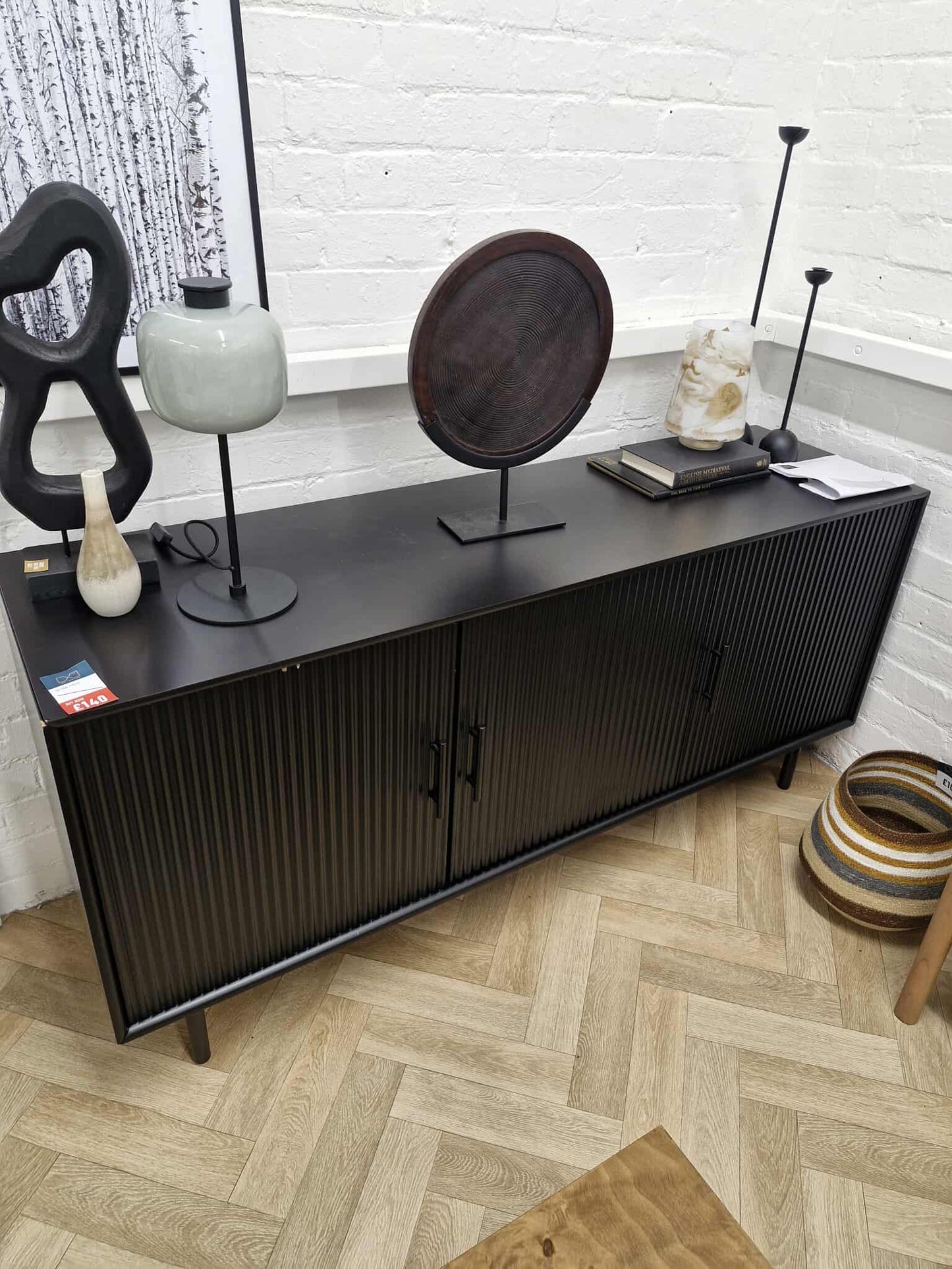 Black Large Sideboard with Fluted  Doors / John Lewis Palma