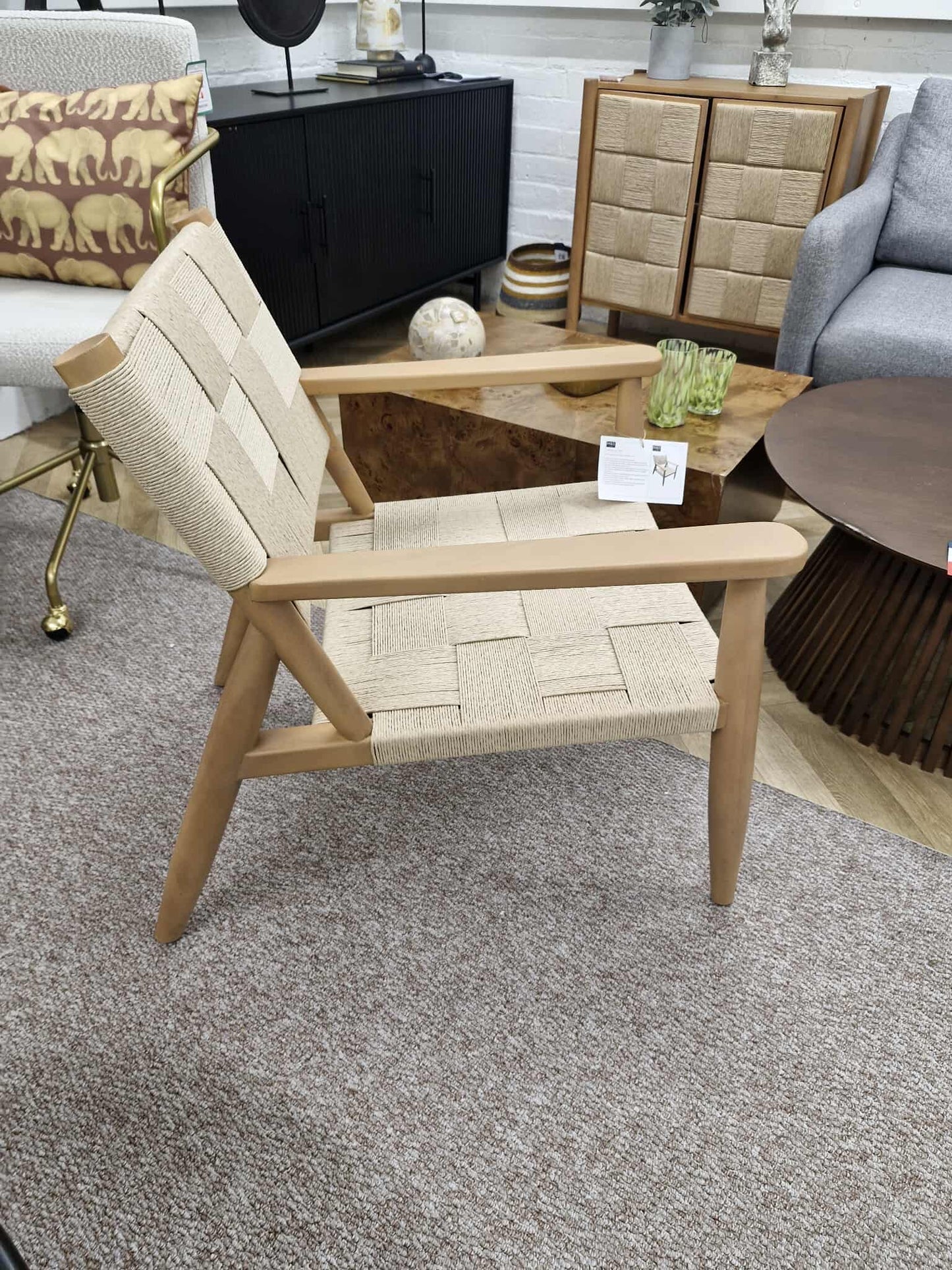 Solid wood and  Woven Accent Chair