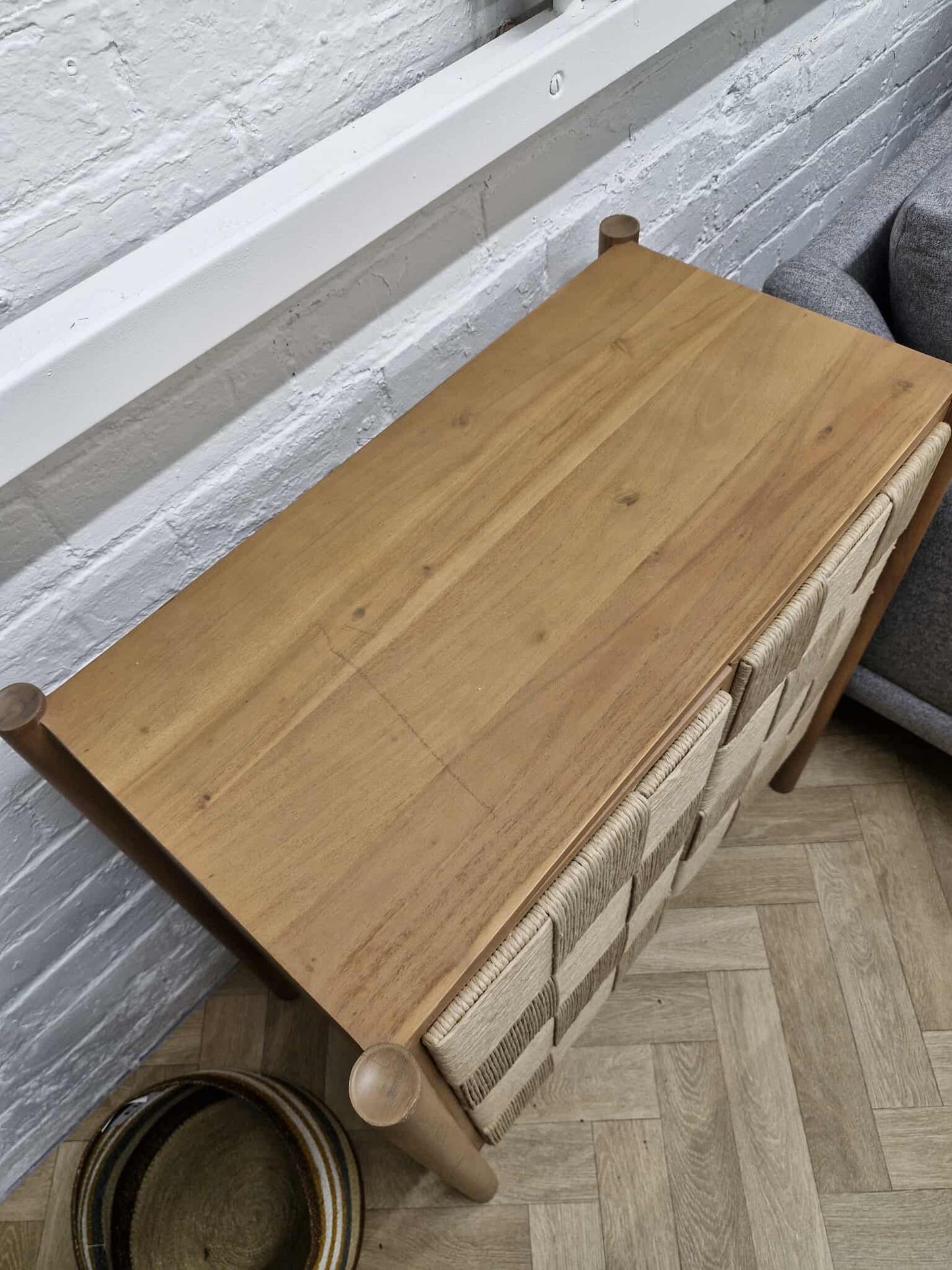 Solid Acacia Wood and Rope Small Cabinet / Sideboard