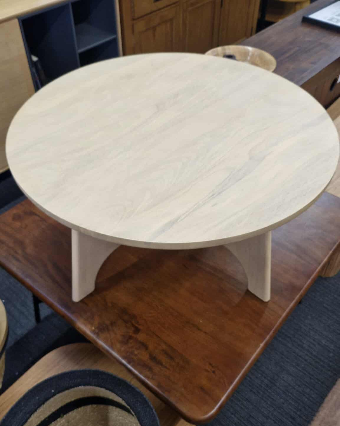 Washed Light Wood Round Coffee Table