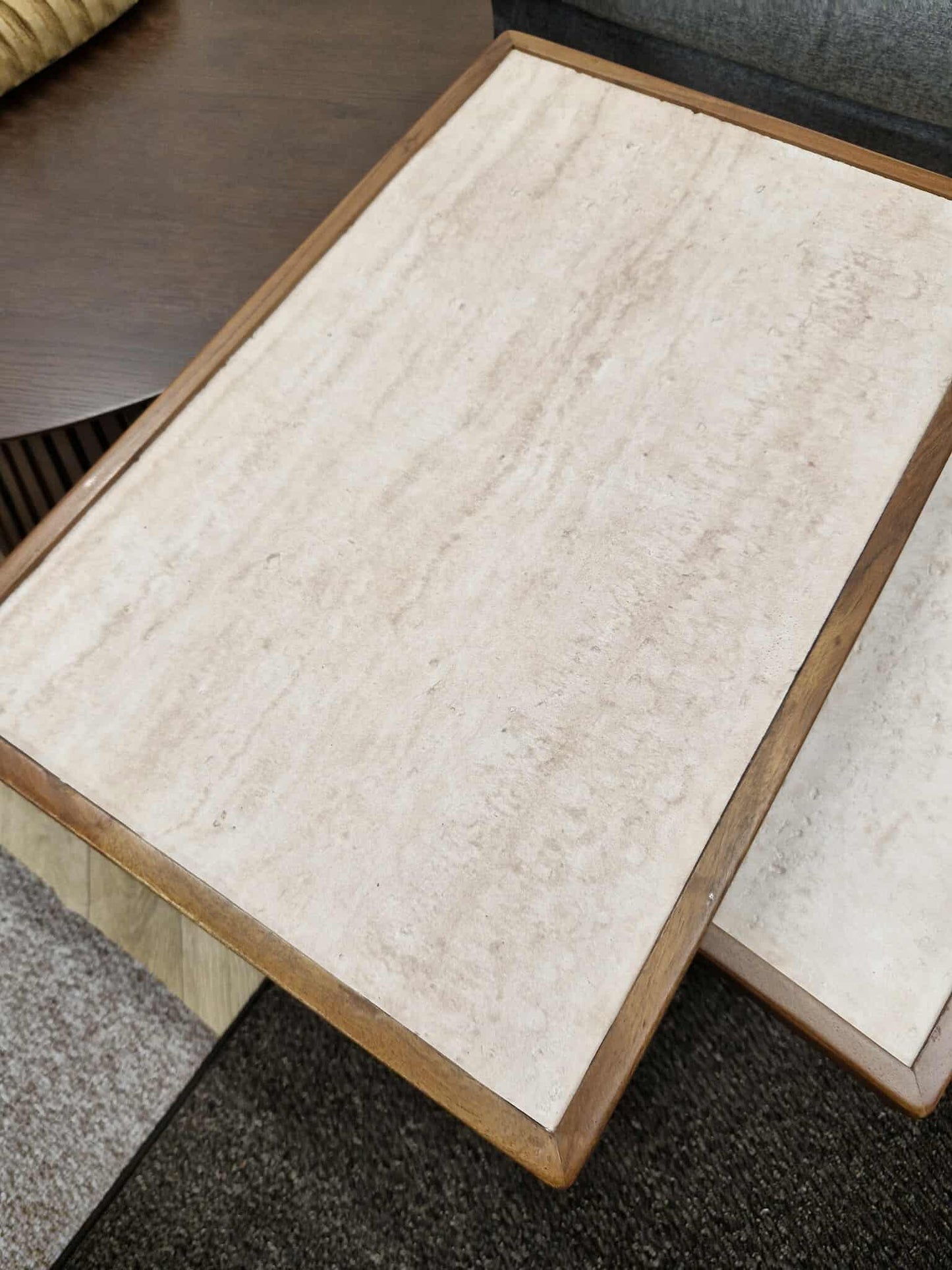 Nest of Tables / Solid Acacia wood and Travertine
