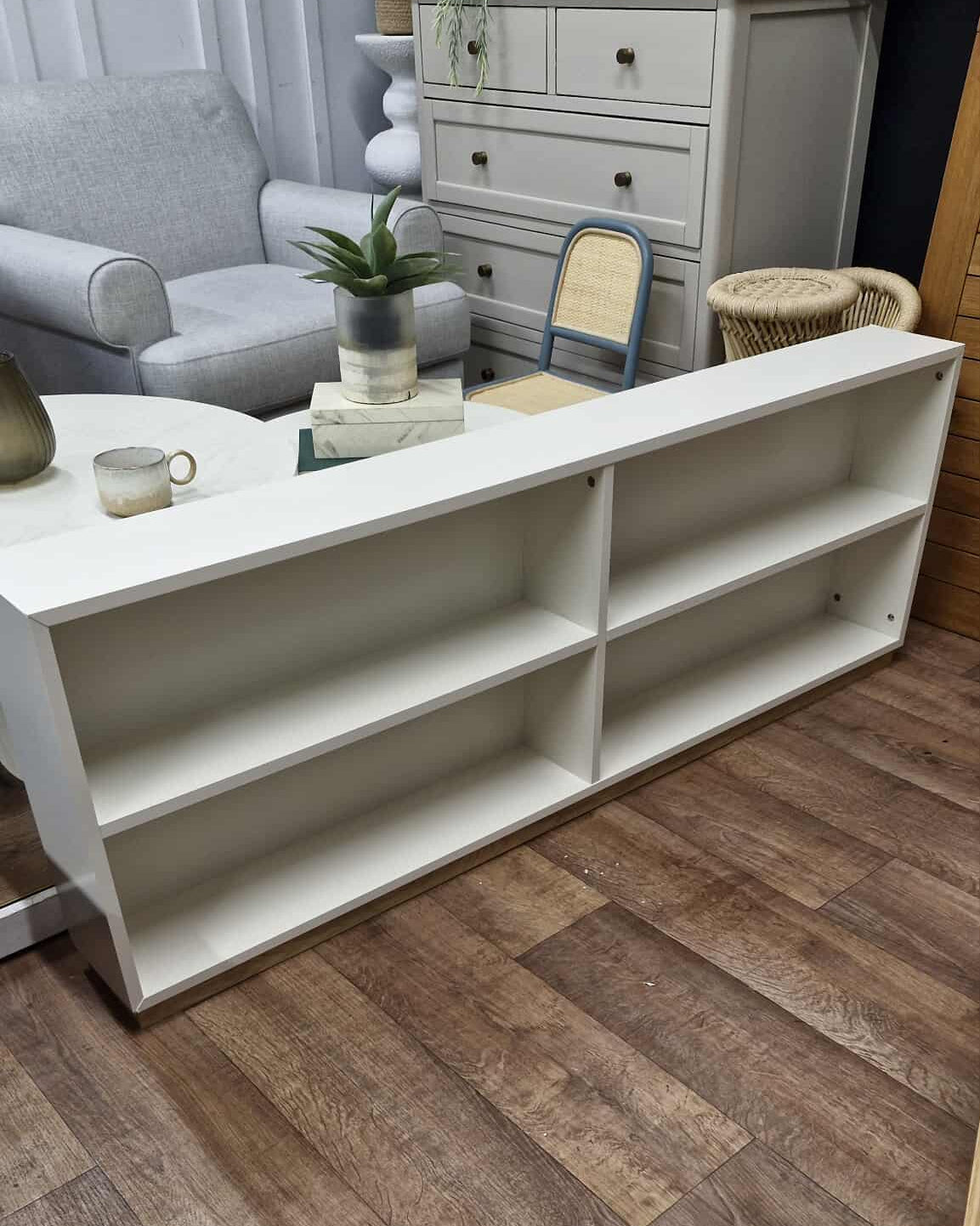 Low and Long Light Cream Shelving Unit