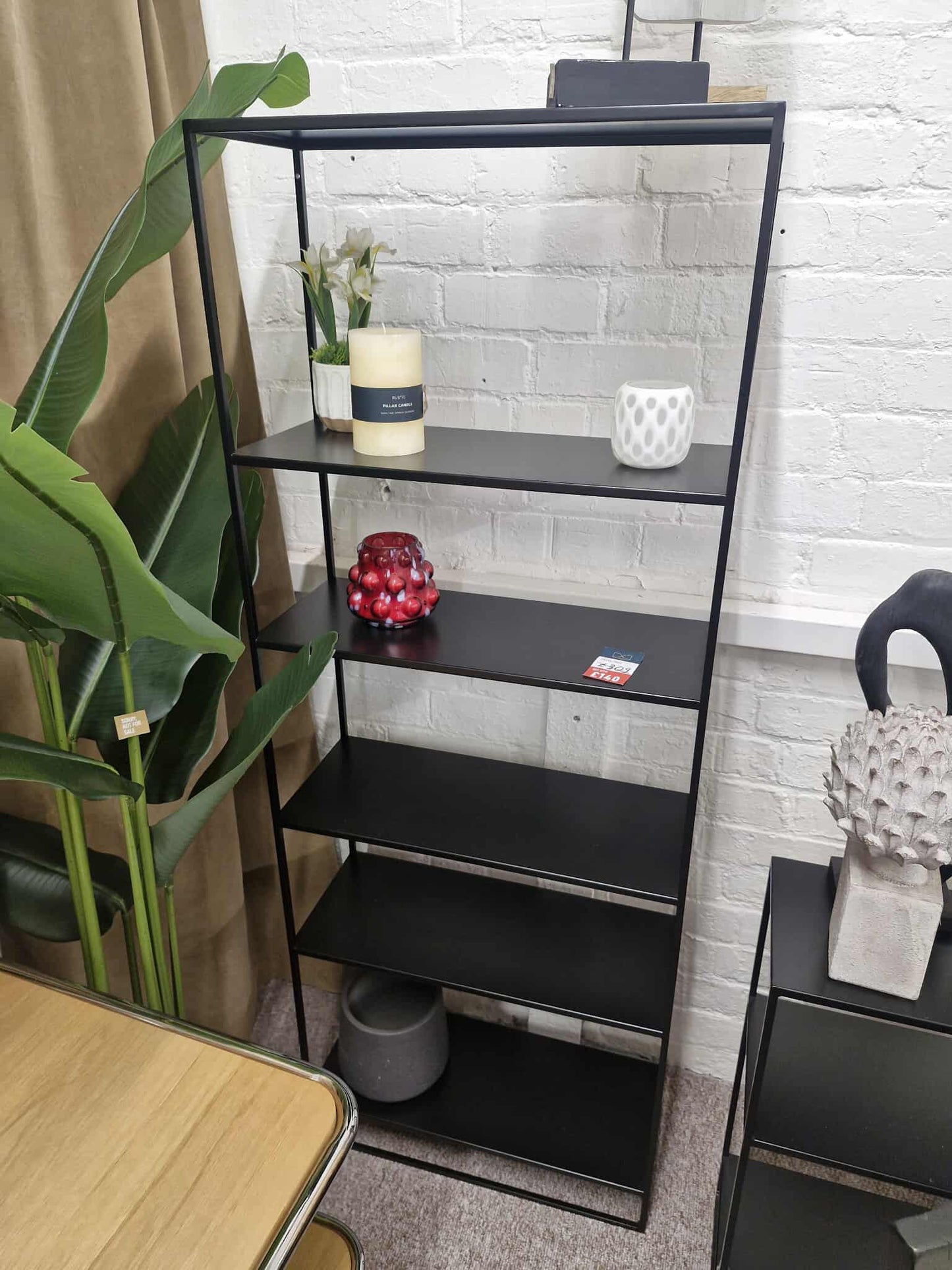 High and Narrow Black Metal Bookcase / Display Unit