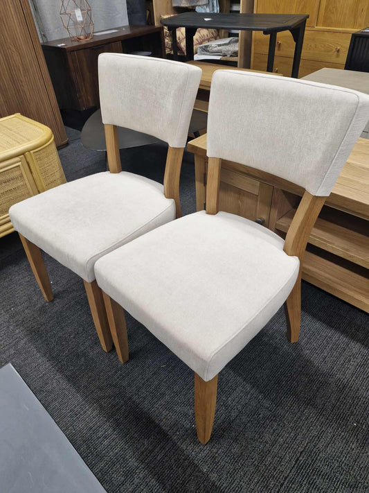 Solid Oak and Natural Fabric Dining Chairs set of 2