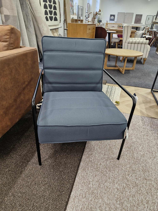 Grey Blue Armchair with Black Metal Frame