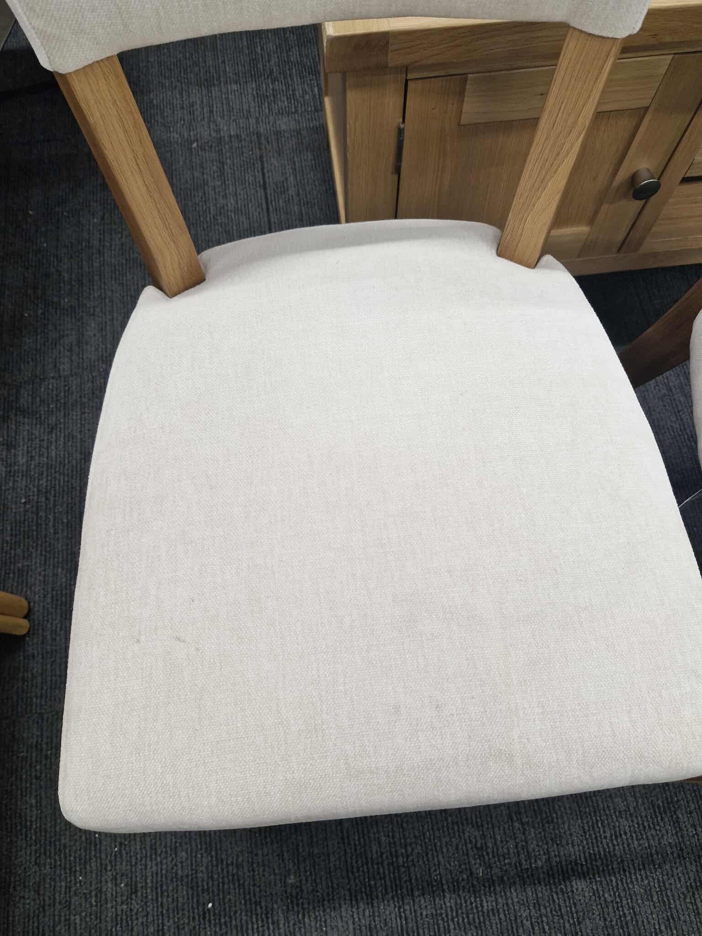 Solid Oak and Natural Fabric Dining Chairs set of 2