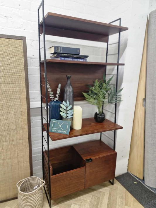 Walnut and Metal Shelving unit with doors and shelves | Vinyl record storage