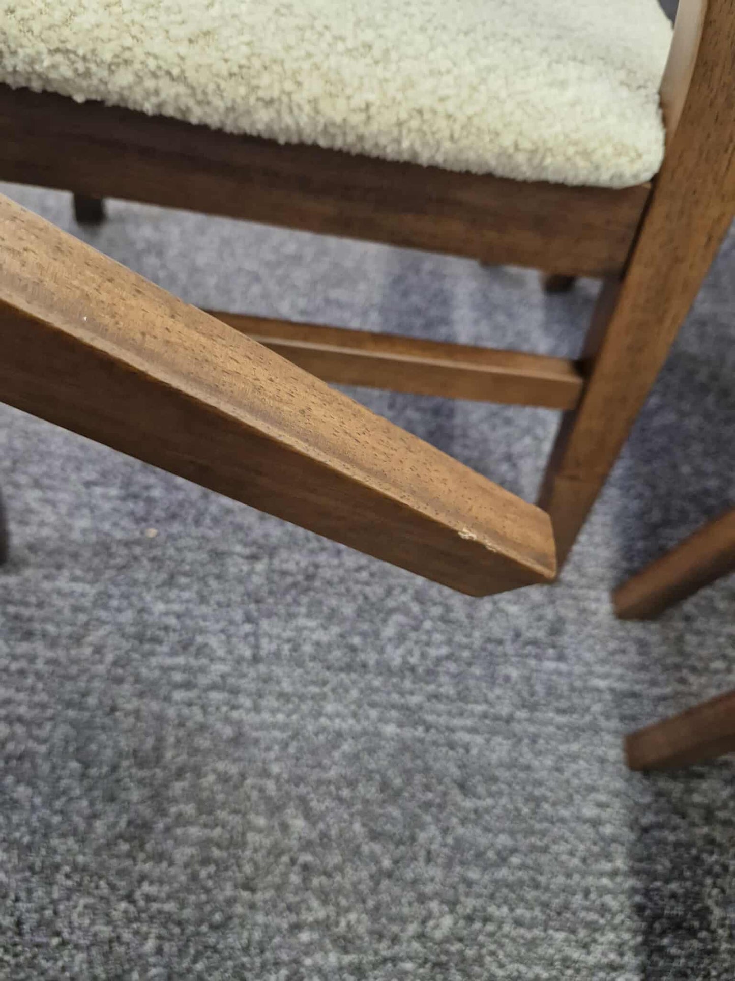 Dark wood and Beige Boucle Dining Chairs / Set of 4