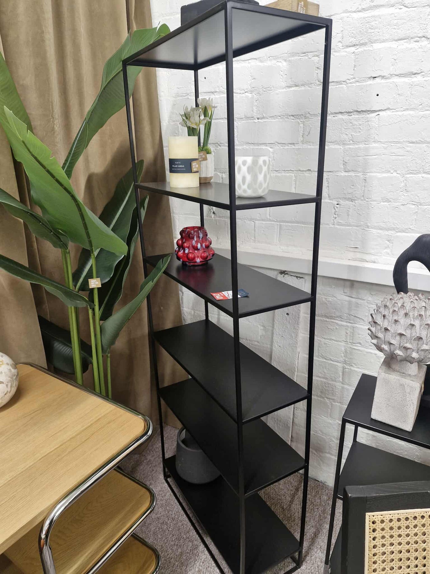 High and Narrow Black Metal Bookcase / Display Unit